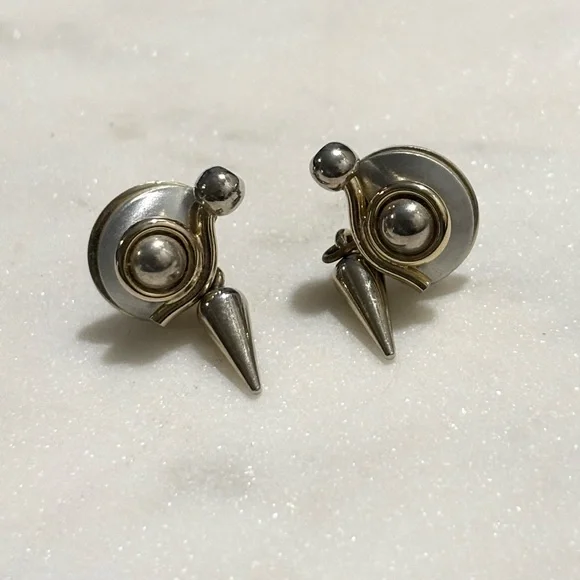 Modernist Artisan OOAK Silver Geometric Dangle Earrings - Picture 15 of 15